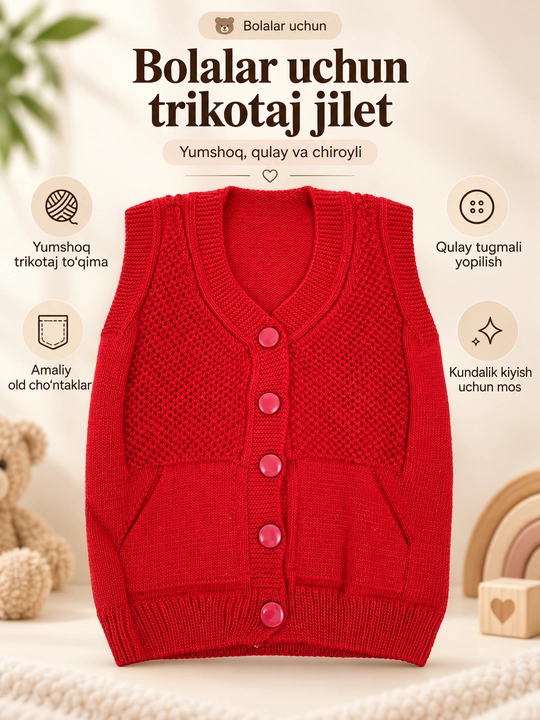 Kuz va qish mavsumi uchun bolalar jileti, o‘g‘il bolalar va qizlar uchun,trikotaj,tugmali