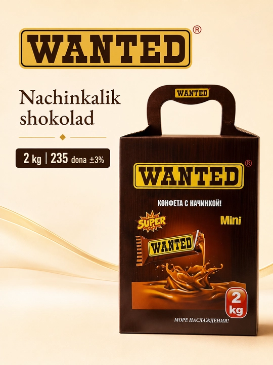 “WANTED” nachinkali shokolad, 2kg, 235 dona ±3%, ishlab chiqaruvchi Ne’mat - 