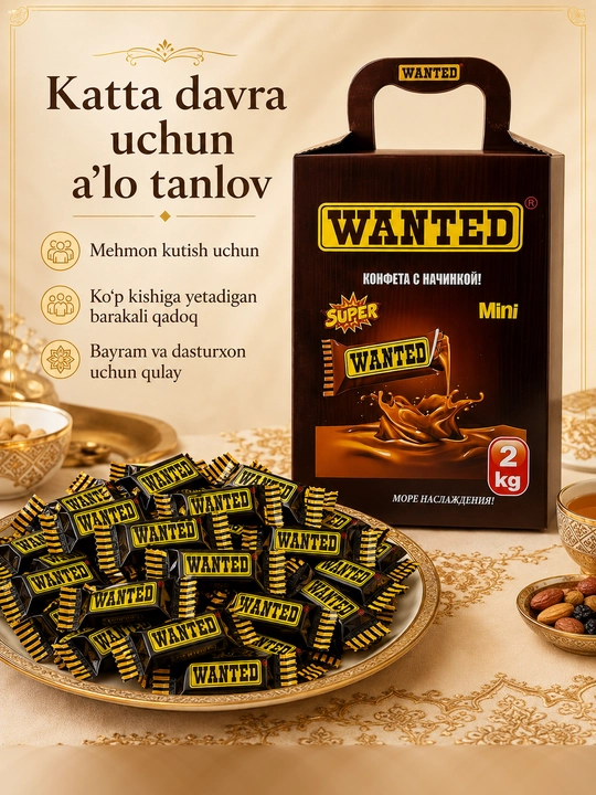 Шоколод с начинкой "WANTED", 2кг, 235 шт. ±3%, производитель Ne'mat