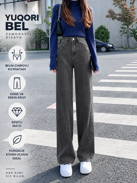 Ayollar uchun baland belli mom jinsilari— turli rangdagi denim shimlar, jinsi shimlar