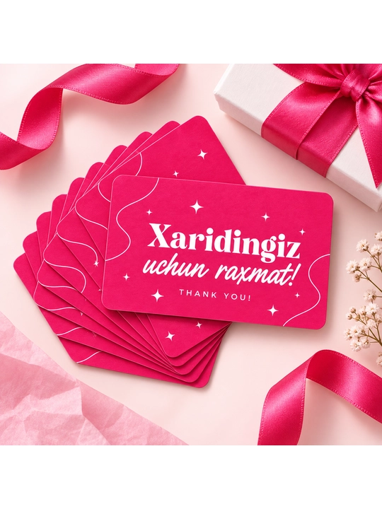 Xarid uchun minnatdorchilik kartochkalari, 86×54 mm, pushti, 50 dona - 