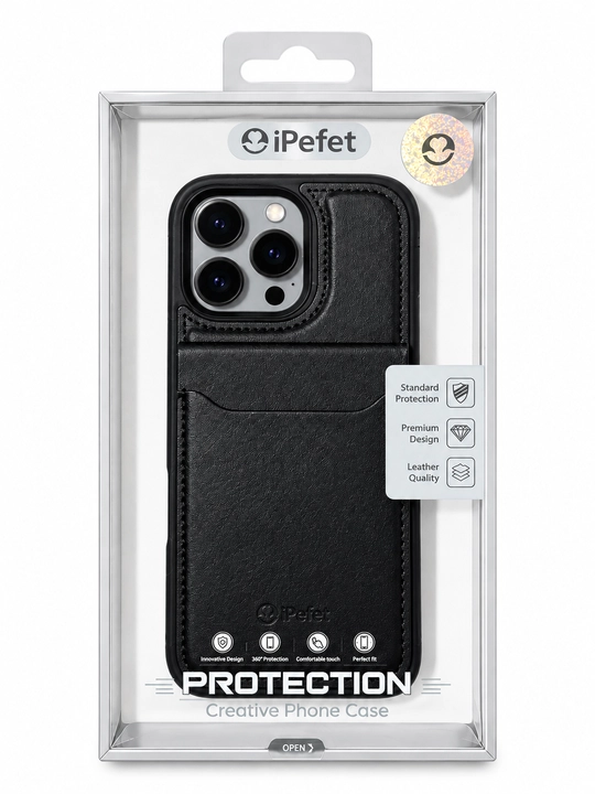 IPhone 15/16 Pro, Pro Max kartalari uchun yuqori sifatli g‘ilof-kartholder, stend funksiyasi bilan