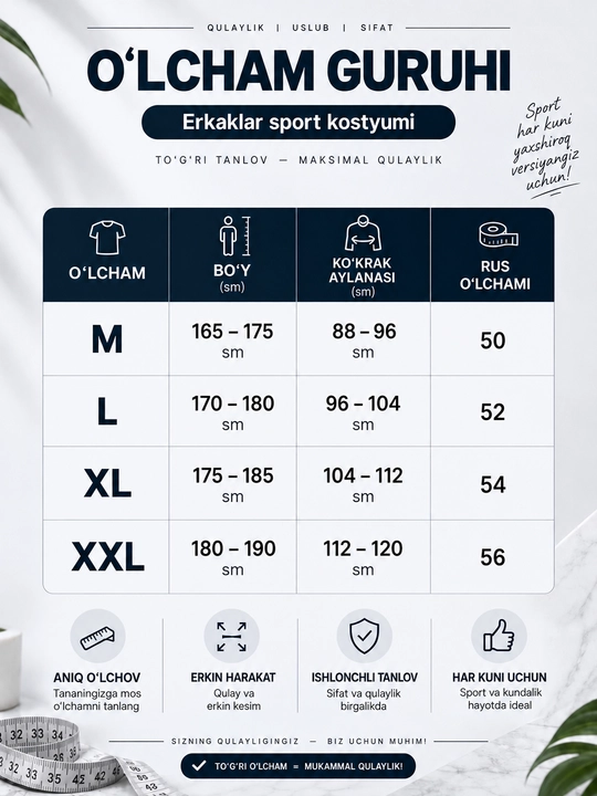 Erkaklar uchun zamokli sport kostyumi shim bilan