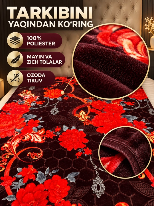 Adyol, 2 kishilik issiq, 1 qavatli 200×220 sm, 2,5 kg — uy va yotoqxona uchun qalin ko‘rpa