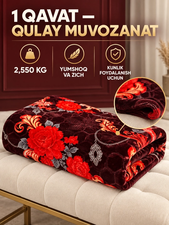Adyol, 2 kishilik issiq, 1 qavatli 200×220 sm, 2,5 kg — uy va yotoqxona uchun qalin ko‘rpa