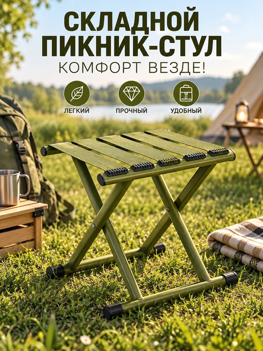 Стул складной туристический, для пикника и рыбалки - 