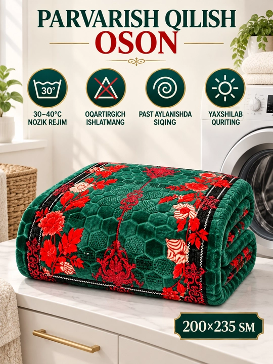 Adyol, 2 kishilik issiq, 1 qavatli 200×220 sm, 2,5 kg — uy va yotoqxona uchun qalin ko‘rpa
