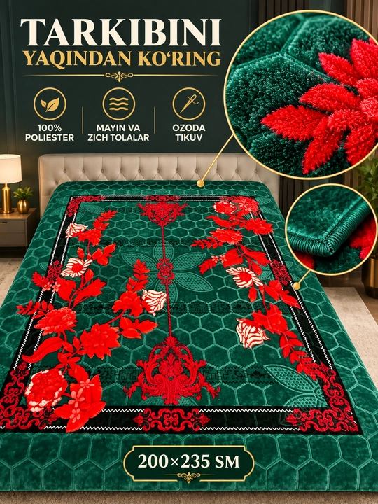 Adyol, 2 kishilik issiq, 1 qavatli 200×220 sm, 2,5 kg — uy va yotoqxona uchun qalin ko‘rpa
