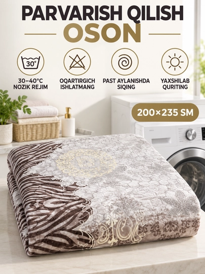 Adyol, 2 kishilik issiq, 1 qavatli 200×220 sm, 2,5 kg — uy va yotoqxona uchun qalin ko‘rpa