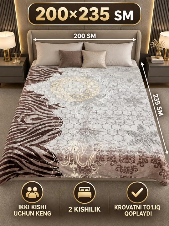 Adyol, 2 kishilik issiq, 1 qavatli 200×220 sm, 2,5 kg — uy va yotoqxona uchun qalin ko‘rpa