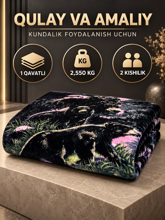 Adyol, 2 kishilik issiq, 1 qavatli 200×220 sm, 2,5 kg — uy va yotoqxona uchun qalin ko‘rpa