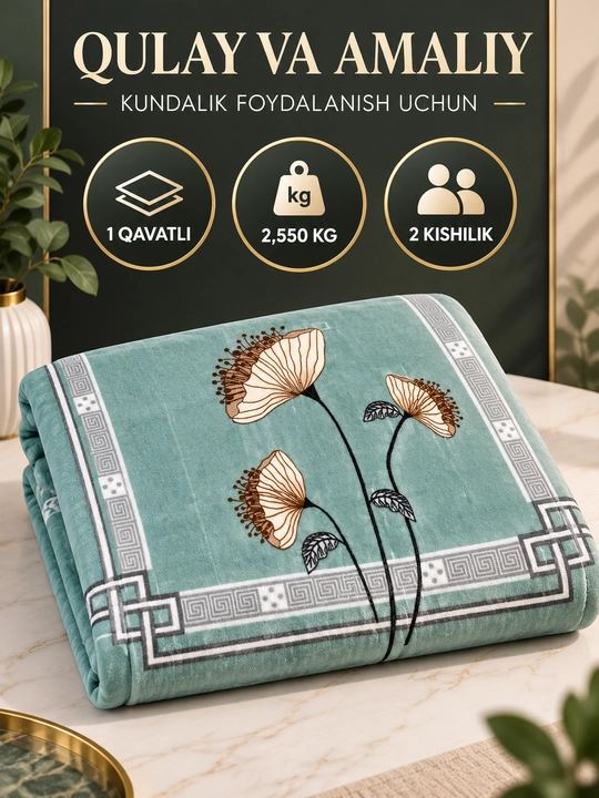 Adyol, 2 kishilik issiq, 1 qavatli 200×220 sm, 2,5 kg — uy va yotoqxona uchun qalin ko‘rpa
