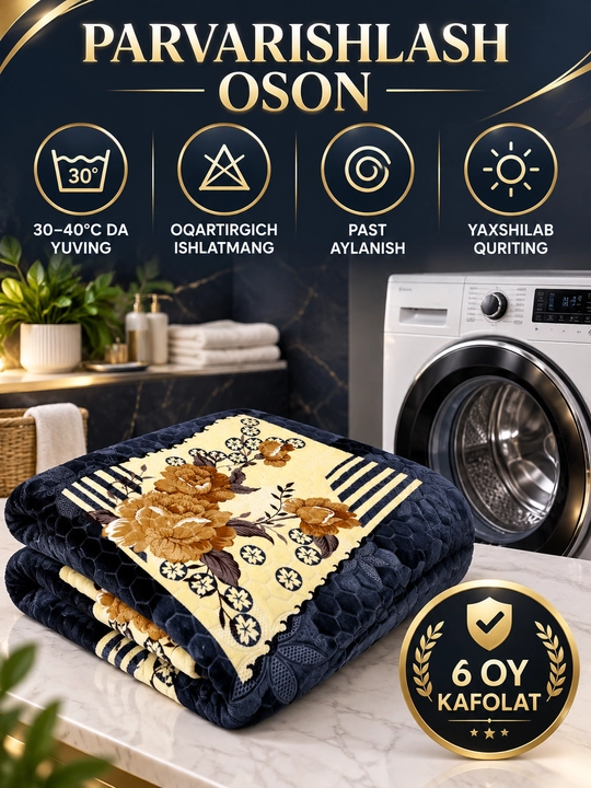 Adyol, 2 kishilik issiq, 1 qavatli 200×220 sm, 2,5 kg — uy va yotoqxona uchun qalin ko‘rpa