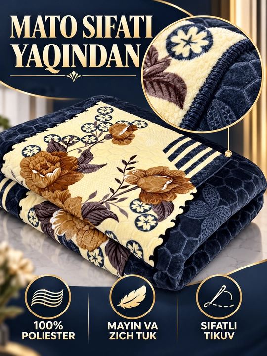 Adyol, 2 kishilik issiq, 1 qavatli 200×220 sm, 2,5 kg — uy va yotoqxona uchun qalin ko‘rpa