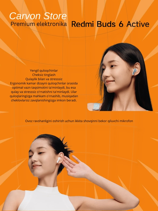 Наушники Redmi Buds 6 Activ ENC , 30h, динамический драйвер 14,2 мм, Bluetooth® 5.4