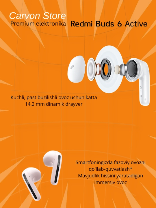 Наушники Redmi Buds 6 Activ ENC , 30h, динамический драйвер 14,2 мм, Bluetooth® 5.4