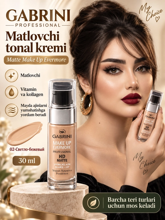 Матирующий тональный крем Gabrini HD Matte Make Up Evermore foundation, 30 мл - 