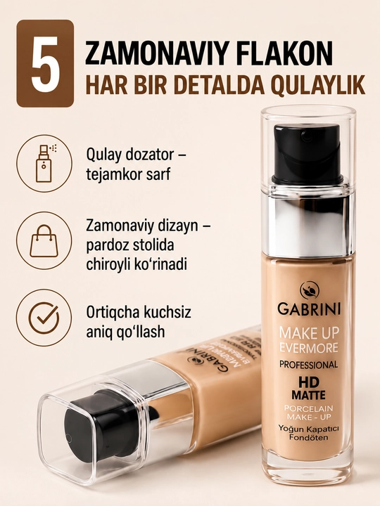 Gabrini matlovchi tonal kremi, HD Matte Make up Evermore foundation, 30 ml