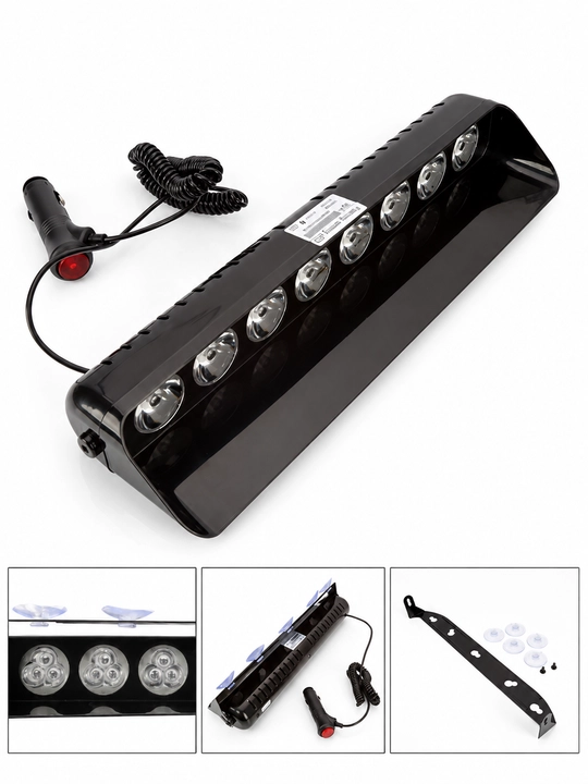 S8-A avtomobil LED stroboskop chirog‘i, 8 LED, 12V, pult va so‘rg‘ichlar bilan