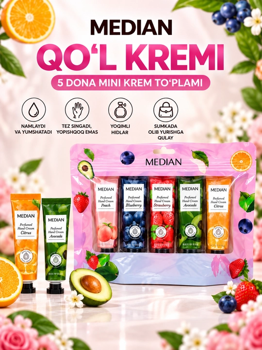 Meidian qo‘l kremlari to‘plami, xushbo‘y, namlantiruvchi, 1, 2, 3, 5 dona - 