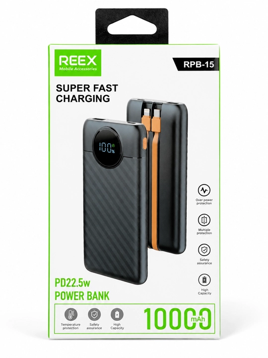 Повербанк 10000 мАч 22.5W, для iPhone и Type-C, с 2 встроенными кабелями