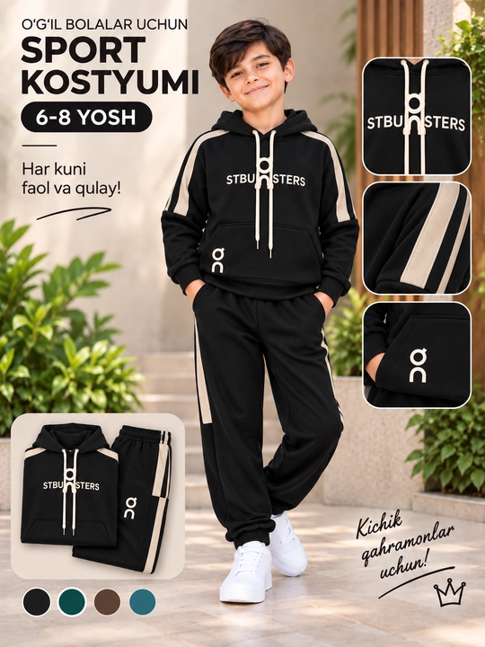 Спортивный костюм для мальчиков с капюшоном, 6–8 лет - 