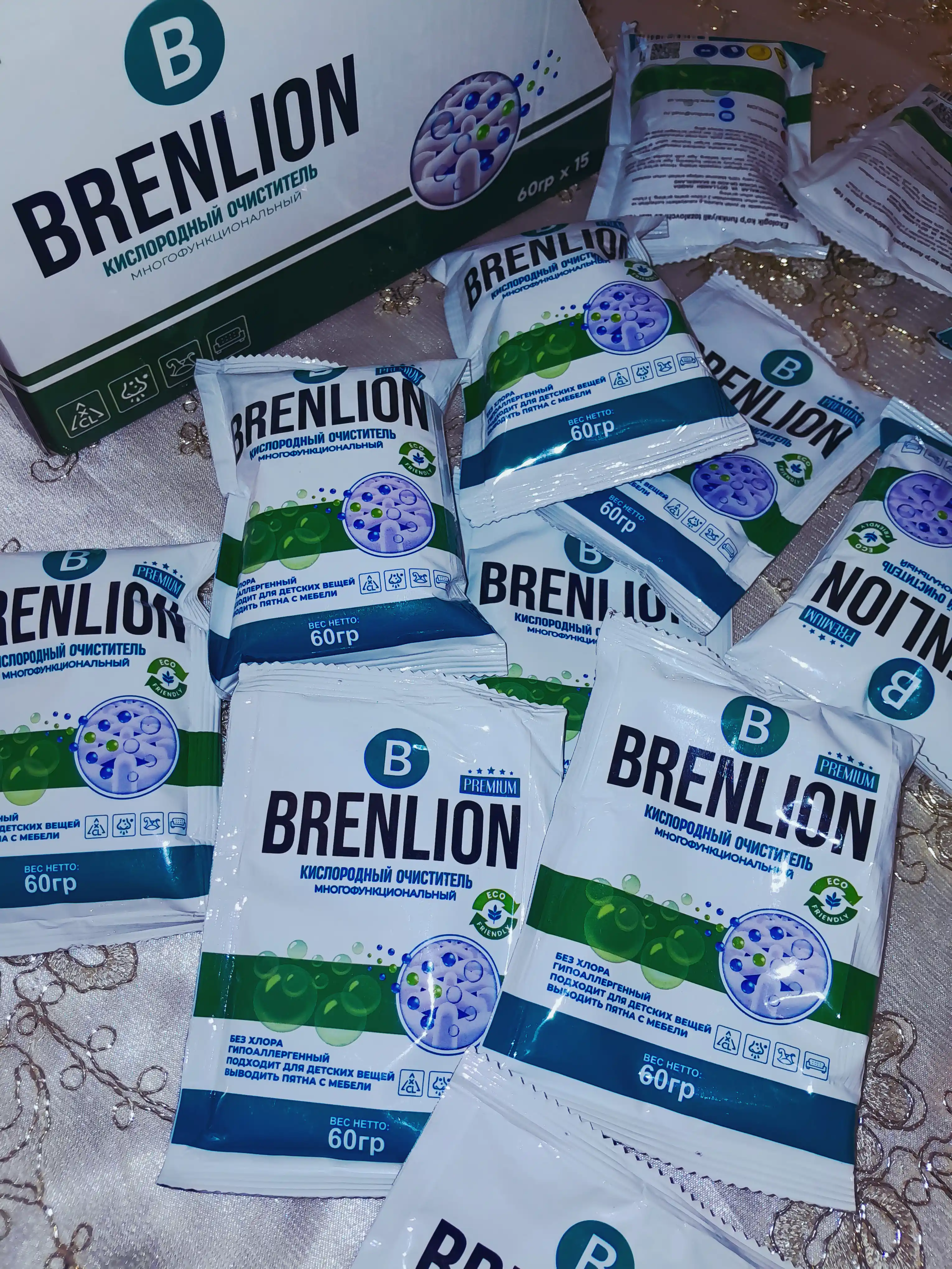 Кислородный очиститель пятновыводитель Brenlion 60г х 15 шт, отбеливатель порошок