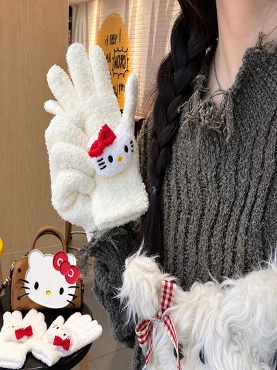 Зимние перчатки для девочек, мягкие и теплые, в стиле Hello Kitty, от 12 лет и старше