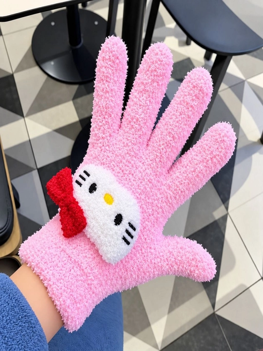 Зимние перчатки для девочек, мягкие и теплые, в стиле Hello Kitty, от 12 лет и старше