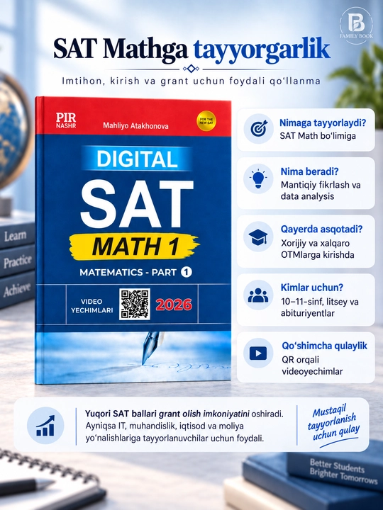 Digital SAT Math 1.  Mahliyo Ataxonova, SAT matematika kitobi 2026