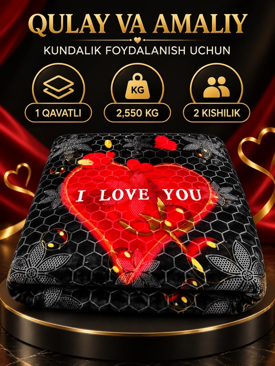 Adyol, 2 kishilik issiq, 1 qavatli 200×220 sm, 2,5 kg — uy va yotoqxona uchun qalin ko‘rpa