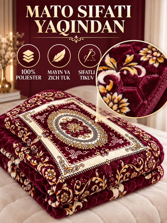 Adyol, 2 kishilik issiq, 1 qavatli 200×220 sm, 2,5 kg — uy va yotoqxona uchun qalin ko‘rpa