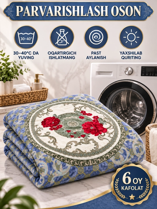 Adyol, 2 kishilik issiq, 1 qavatli 200×220 sm, 2,5 kg — uy va yotoqxona uchun qalin ko‘rpa