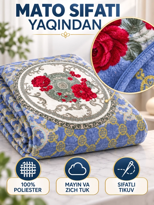 Adyol, 2 kishilik issiq, 1 qavatli 200×220 sm, 2,5 kg — uy va yotoqxona uchun qalin ko‘rpa