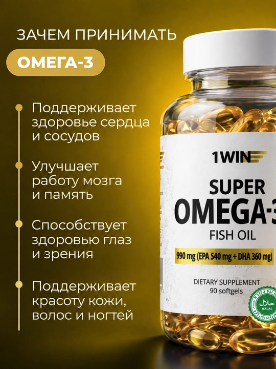 Комплекс 1WIN Омега-3 3000 мг + Мио-инозитол 1000 мг для женщин, БАД, 90 капсул