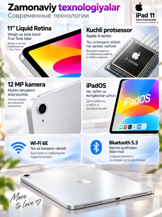 Planshet Apple iPad 11 128GB Wi-Fi Silver, kumushrang, kafolatli