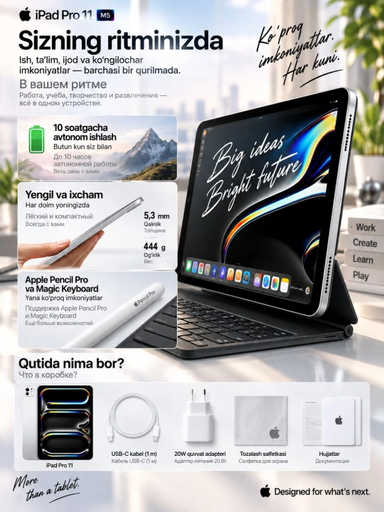 Планшет Apple iPad Pro 11 M5 256GB Wi-Fi Silver, серебристый, с гарантией