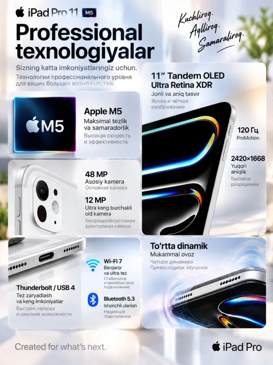 Планшет Apple iPad Pro 11 M5 256GB Wi-Fi Silver, серебристый, с гарантией