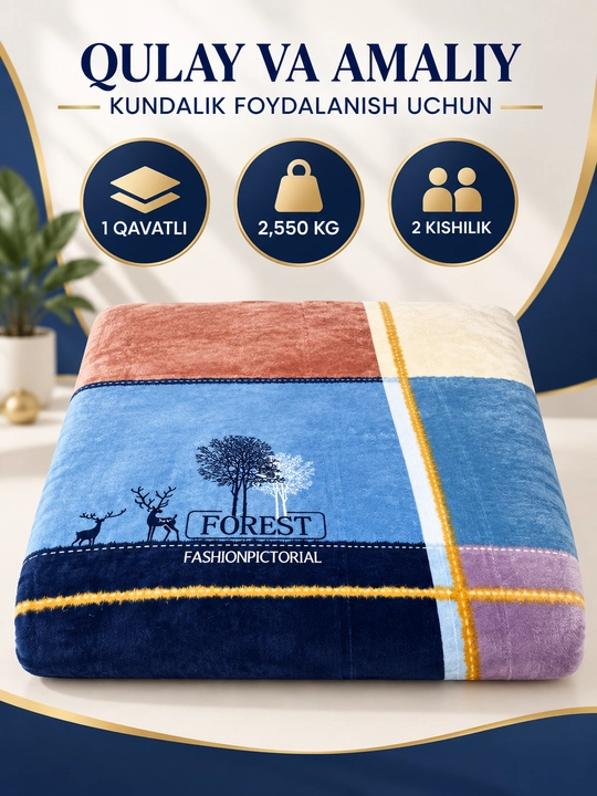 Adyol, 2 kishilik issiq, 1 qavatli 200×220 sm, 2,5 kg — uy va yotoqxona uchun qalin ko‘rpa
