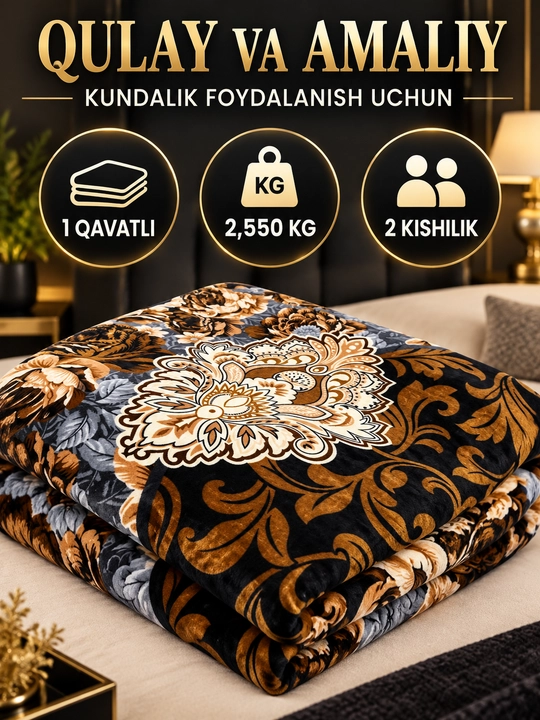 Adyol, 2 kishilik issiq, 1 qavatli 200×220 sm, 2,5 kg — uy va yotoqxona uchun qalin ko‘rpa