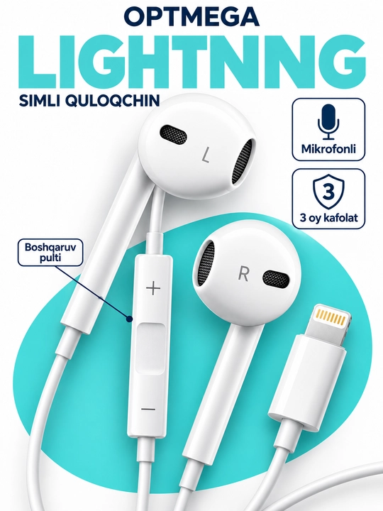 IPhone uchun simli quloqchinlar, (Pop-UP) mikrofon bilan, Lightning, Type-c,3.5mm Aux - 