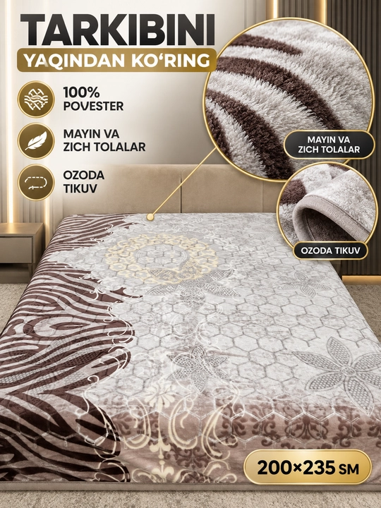 Adyol, 2 kishilik issiq, 1 qavatli 200×220 sm, 2,5 kg — uy va yotoqxona uchun qalin ko‘rpa