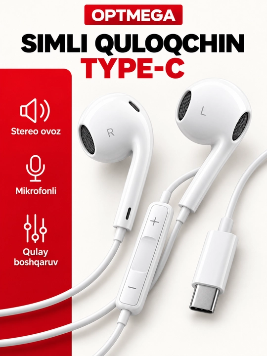 IPhone uchun simli quloqchinlar, (Pop-UP) mikrofon bilan, Lightning, Type-c,3.5mm Aux