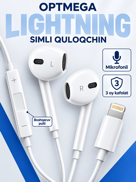 IPhone uchun simli quloqchinlar, (Pop-UP) mikrofon bilan, Lightning, Type-c,3.5mm Aux - 