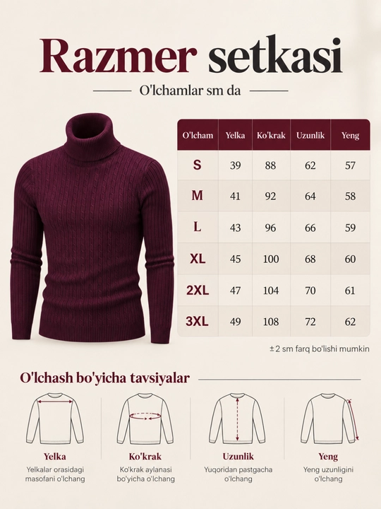 Erkaklar uchun baland yoqali trikotaj sviter, kuz-qish, S-3XL