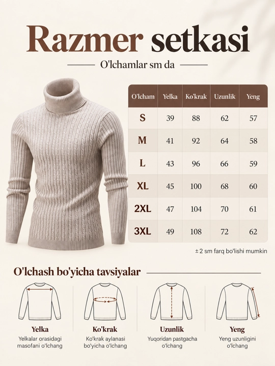 Erkaklar uchun baland yoqali trikotaj sviter, kuz-qish, S-3XL
