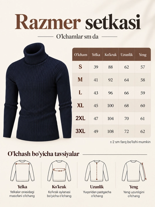 Erkaklar uchun baland yoqali trikotaj sviter, kuz-qish, S-3XL