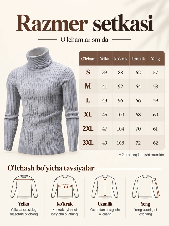 Erkaklar uchun baland yoqali trikotaj sviter, kuz-qish, S-3XL