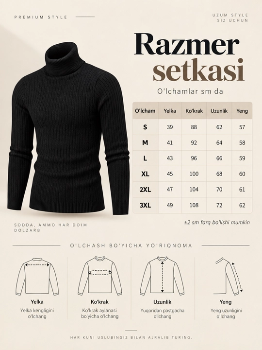Erkaklar uchun baland yoqali trikotaj sviter, kuz-qish, S-3XL