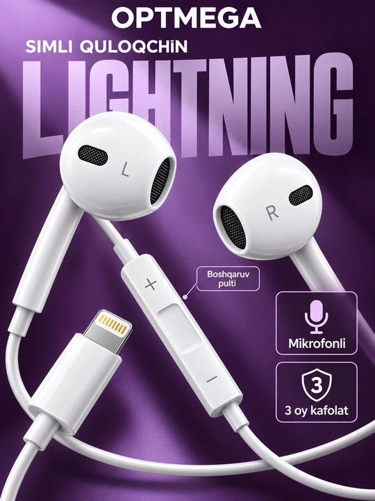 IPhone uchun simli quloqchinlar, (Pop-UP) mikrofon bilan, Lightning, Type-c,3.5mm Aux - 